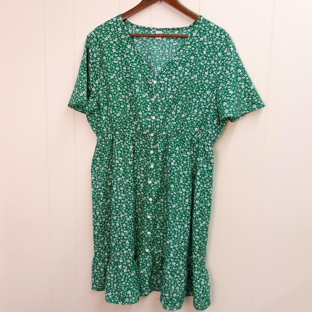 YOZY Green Floral Print Dress Women's Size XXL (46 EU 14 US)Dressy Casual/ #8101
